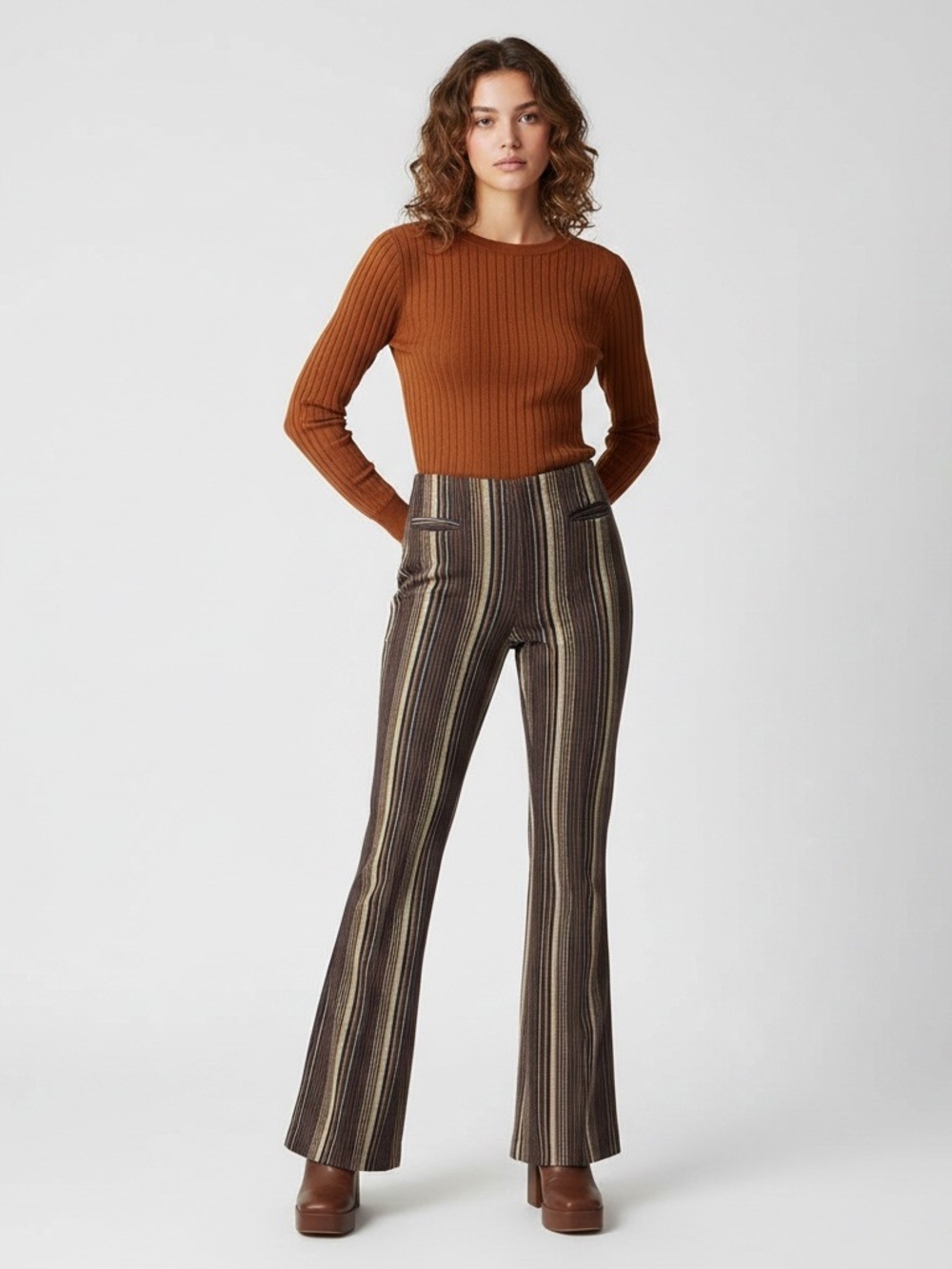 Vintage 1960s–70s Levi’s Sta-Prest Pipeliners Striped Bell Bottom Denim Pants